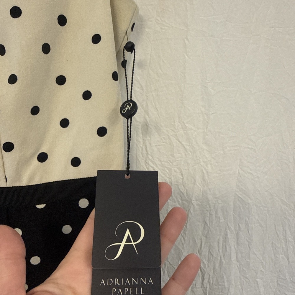 Adrianna Papell Ecru/Black Polka Dot Fit &‎ Flare Crepe Dress Size 10 NWT - Picture 7 of 10